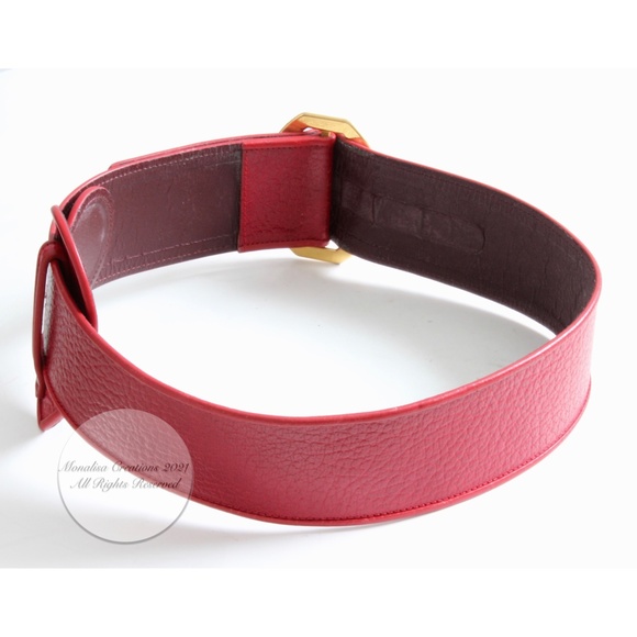 Yves Saint Laurent Wide Belt YSL Vintage Red Leather with Heart HTF Vintage - Picture 8 of 10